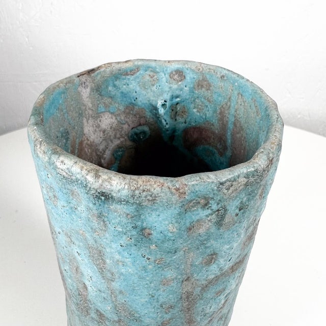 1960s Blue Lava Glaze Art Pottery Glass Vessel | Chairish