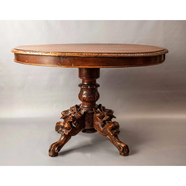 Brown Antique Round Extendable Hunting Table with Carvings For Sale - Image 8 of 8