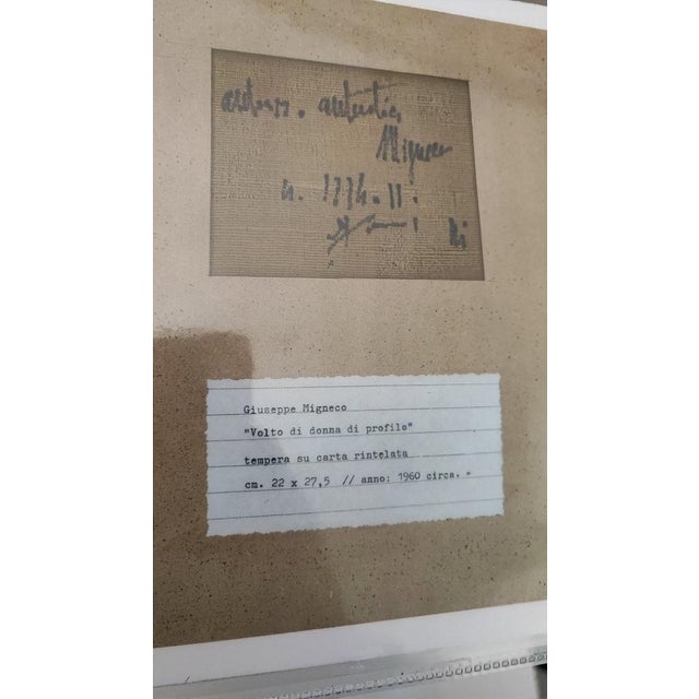 Giuseppe Migneco, Woman's Face in Profile, Tempera on Canvas Cardboard, 1960, Framed For Sale - Image 10 of 11