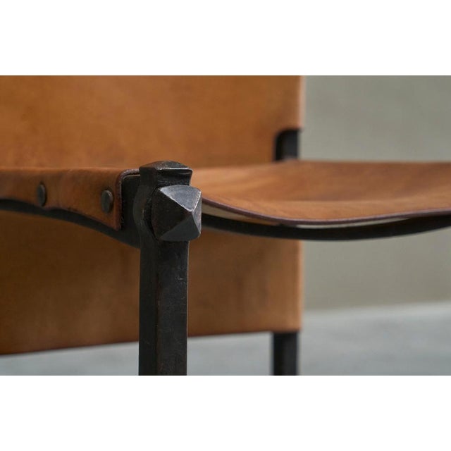 Vintage Brutalist High Back Chair in Wrought Iron and Patinated Cognac Leather, 1950s For Sale - Image 11 of 18