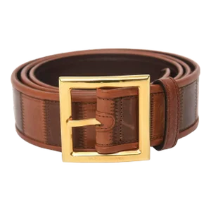 Dolce and Gabbana Italian Brown and Brass Tone Metal Leather Belt