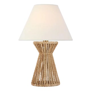 Chapman & Myers by Visual Comfort Signature Antigua 15" Cordless Accent Lamp in Natural Abaca with Linen Shade For Sale