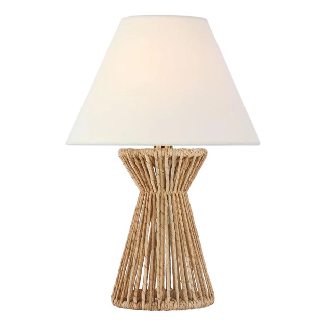 Chapman & Myers by Visual Comfort Signature Antigua 15" Cordless Accent Lamp in Natural Abaca with Linen Shade For Sale