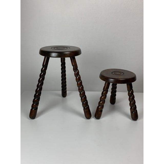 Lovely pair of two wood turned stools ca 1950s most likely to come from the French Breton or Basque region and somewhat in...