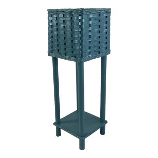 Vintage Wicker Woven Maple Slat Plant Stand, Newly Painted For Sale