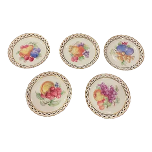 Early 20th Century H. M. S. Royal Hanover Handpainted Reticulated Dessert Plates- Set of 5