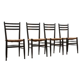 Italian Papercord Dining Chairs, 1950s, Set of 4 For Sale