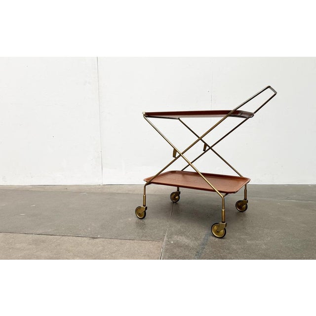 Brown Mid-Century Foldable Teak and Metal Bar Trolley from Silva Denmark, 1960s For Sale - Image 8 of 18