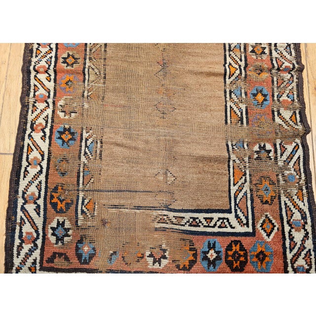 Antique 19th C. Persian Kurdish Camelhair Runner Rug, Hand-Knotted Geometric Pattern, 4x12, Camelhair & Ivory For Sale - Image 10 of 15