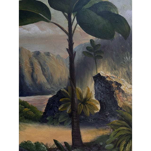 Tropical Landscape Oil Painting sight: 19 ½ x 23 ½ in., frame: 24.5" x 28.5" x 1.6" Unknown Artist Signature appears to be...