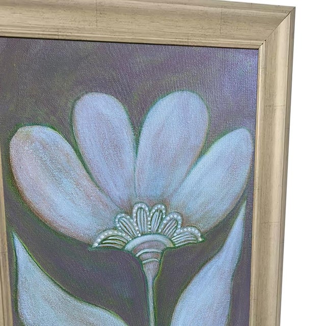 Contemporary Modern Minimalist Floral Painting – Original Acrylic on Canvas Board For Sale - Image 3 of 4