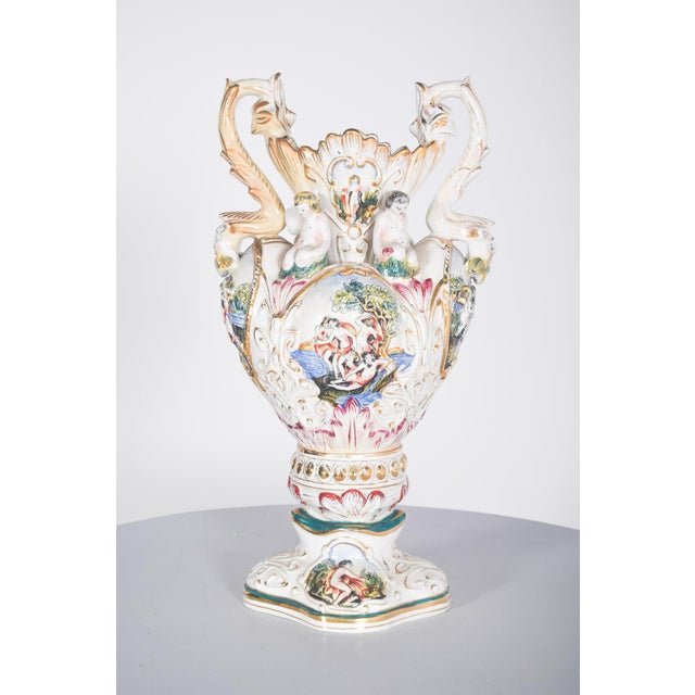 White Amphora Shaped Polychrome Pottery Jar, 1950s For Sale - Image 8 of 13