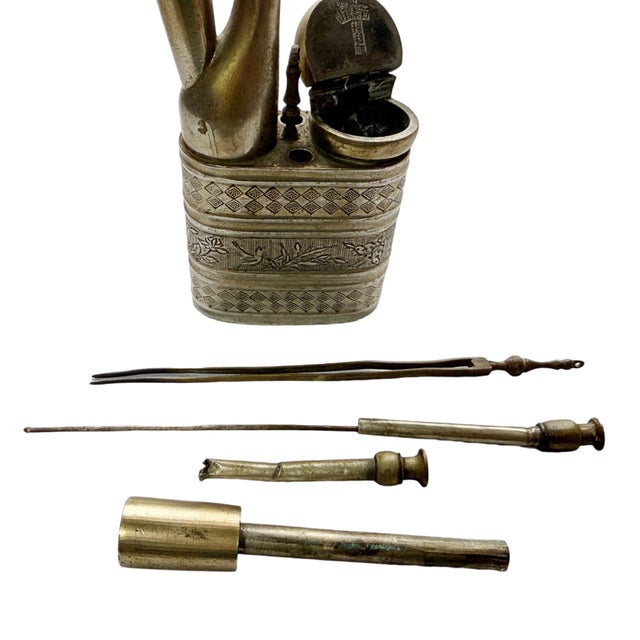 Antique 19th Century Chinese Qing Dynasty Engraved Brass Water Pipe For Sale - Image 4 of 5