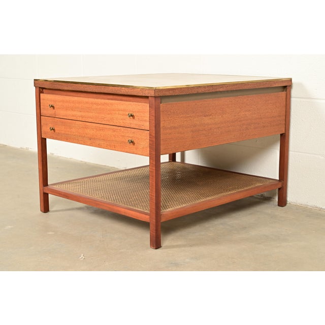Paul McCobb Irwin Collection Mahogany, Brass, and Cane Leather Top Side Table or Nightstand, 1950s For Sale - Image 16 of 16