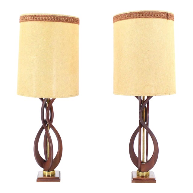 Chocolate Vintage Mid Century Oiled Walnut Table Lamps- a Pair For Sale - Image 8 of 8