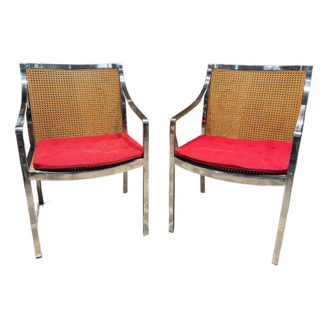 Armchairs Stow Davis Mid-Century Modern Chrome & Cane Baughman Attr For Sale