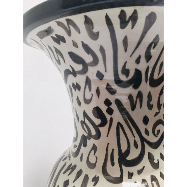 Moroccan Black Glazed Ceramic Vase With Arabic Calligraphy Writing For Sale - Image 10 of 12