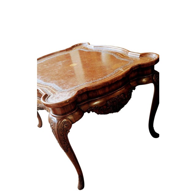 Brown Vintage French Louis XV Mahogany Coffee Table Inlay and Carved For Sale - Image 8 of 9