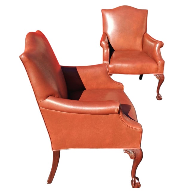Wood 1980s Commanding Presence & Timeless Artistry: A Pair of Charles Stewart Company Shield-Back Leather Armchairs. For Sale - Image 7 of 12
