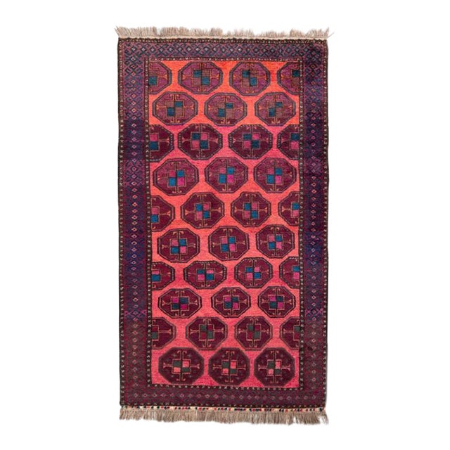 Hand-Knotted Antique Baluch Rug in Red Blue Tribal Geometric Pattern For Sale