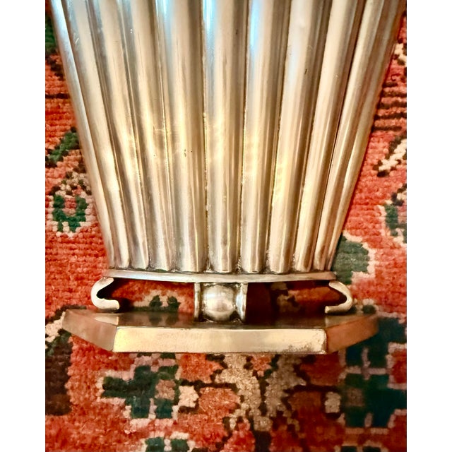 Vintage Art Deco Style Large Silver Metal Scalloped Wall Pockets (Or Standing Vases) || (A Pair) For Sale - Image 4 of 10