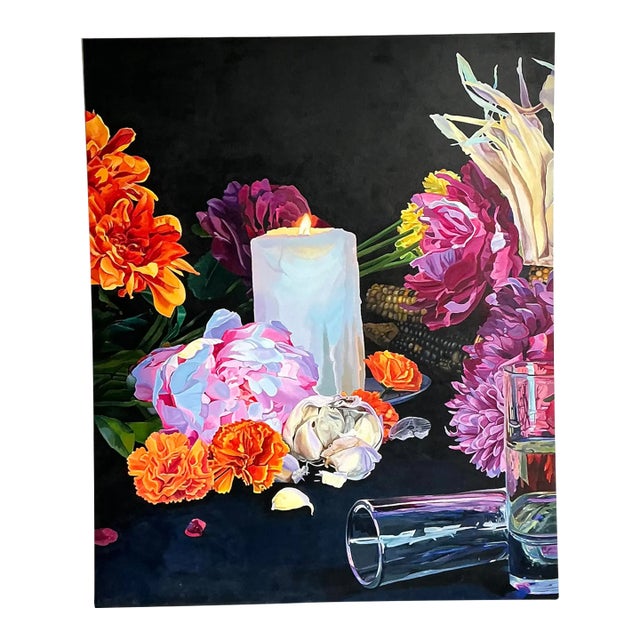 Vintage Monumental Original Still Life on Canvas Wrapped Board For Sale