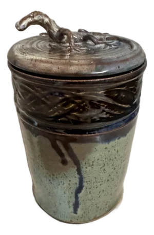 Mid 20th Century Studio Pottery Vessel With Sculptural Lizard Lid