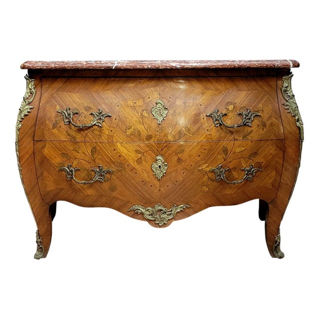 Louis XV Style Bombé Commode in Marquetry For Sale