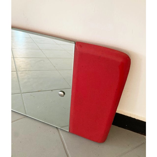 Long Mirror with Side Portions in Sky Fuchsia & Detailed Steel Buttons, 1970s For Sale - Image 4 of 9