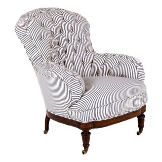 Overstuffed Victorian Button Back Chair For Sale