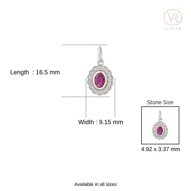 Victorian-Inspired Red Ruby & Diamond Halo Charm Pendant in 14k White Gold For Sale - Image 12 of 15