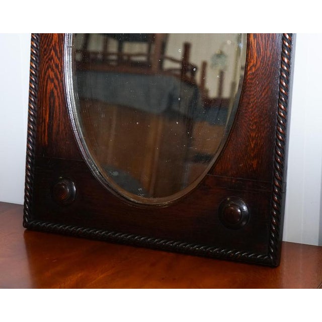 Antique English Arts & Crafts Oak Wall Mirror For Sale - Image 3 of 12