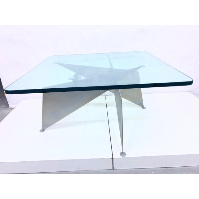 Vintage Coffee Table in Metal Frame with Square Glass Top, 1980s For Sale - Image 11 of 11