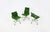 Set of three green fabric armchairs with aluminum bases and casters. They swivel. dimensions of the two smaller armchairs:...
