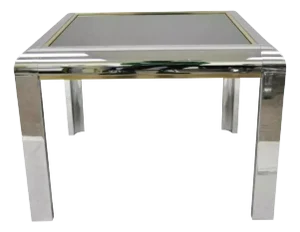 Mid Century Modern Polished Chrome Milo Baughman Style Glass Top Side Table