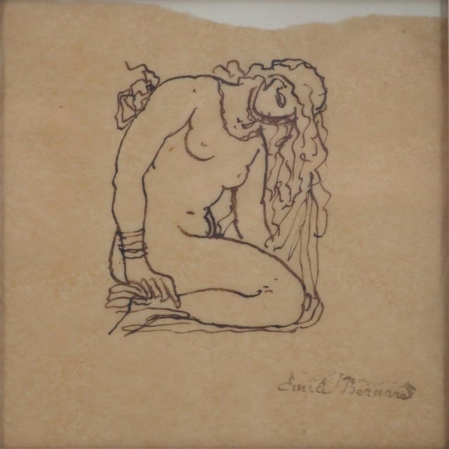 Emile Bernard, Kneeling Nude, 1900, Original Indian Ink Drawing For Sale - Image 5 of 6