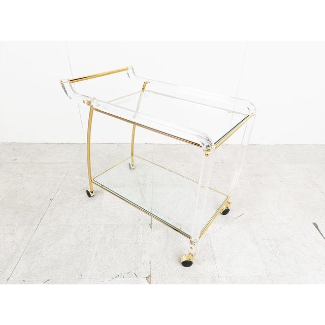 Metal Brass and Acrylic Glass Drinks Trolley, 1970s For Sale - Image 7 of 13