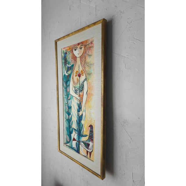 Paint Pair of Whimsical European Mid Century Watercolor Paintings For Sale - Image 7 of 14