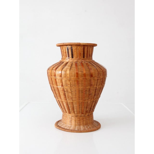 Mid-Century Modern Vintage Wicker Vase Basket For Sale - Image 3 of 9
