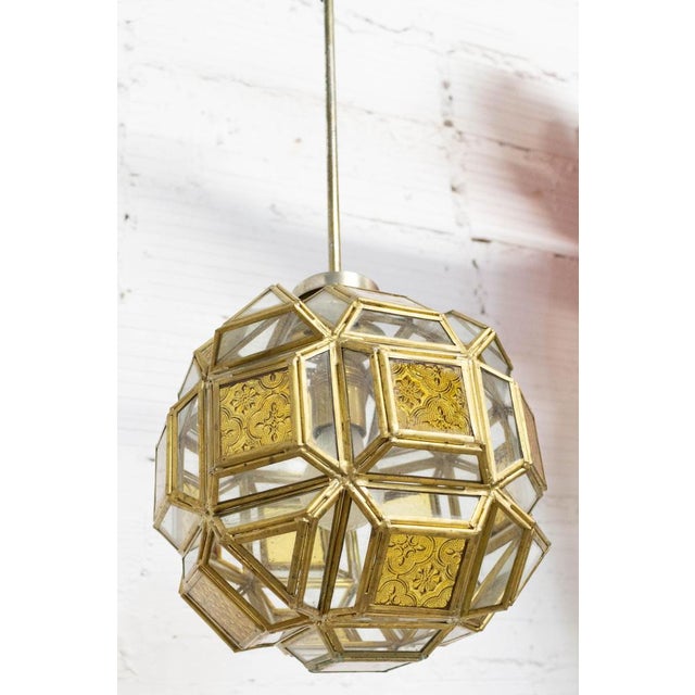 Metal French Brass and Glass Pendant Light with Facets, 1960 For Sale - Image 7 of 11