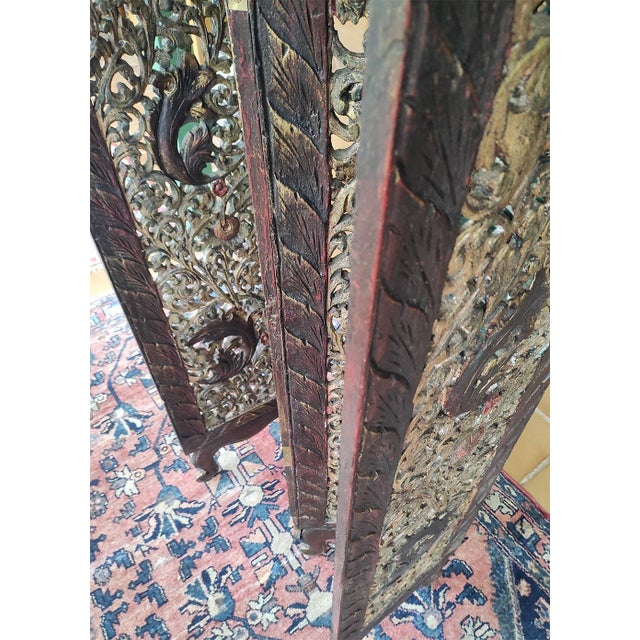 Large Oriental Polychrome Wooden Screen, 1930 For Sale - Image 4 of 8