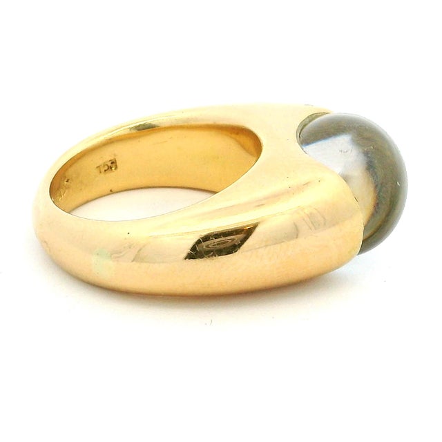 Gold Vintage Baccarat 18k Gold Crystal Dome Statement Ring, French Modernist, Size 6.5 For Sale - Image 8 of 13