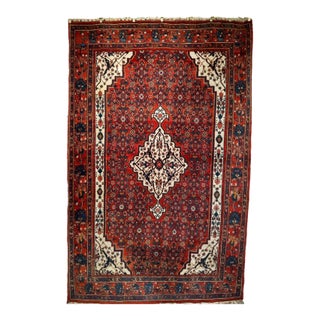 Vintage Persian Bidjar Rug, Hand-Knotted Wool, Herati Geometric Pattern, Red & Ivory, 5x8 For Sale