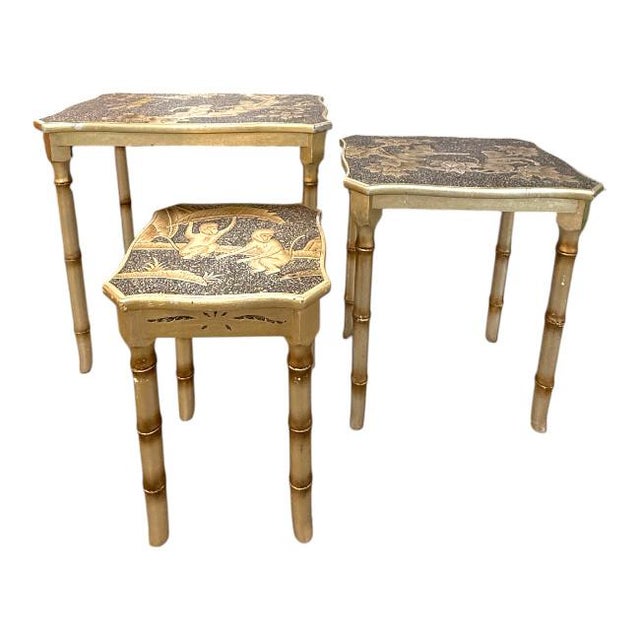 Ornamental & Decorative Materials Vintage Faux Bamboo Monkey Nesting Tables – Set of Three For Sale - Image 7 of 9