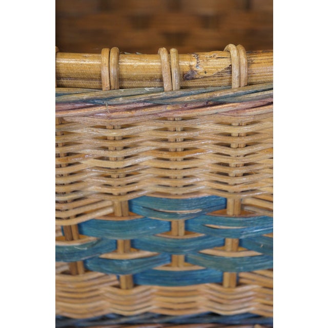 Large Vintage Woven Wicker Harvest Basket with Bentwood Bamboo Handle For Sale - Image 9 of 11