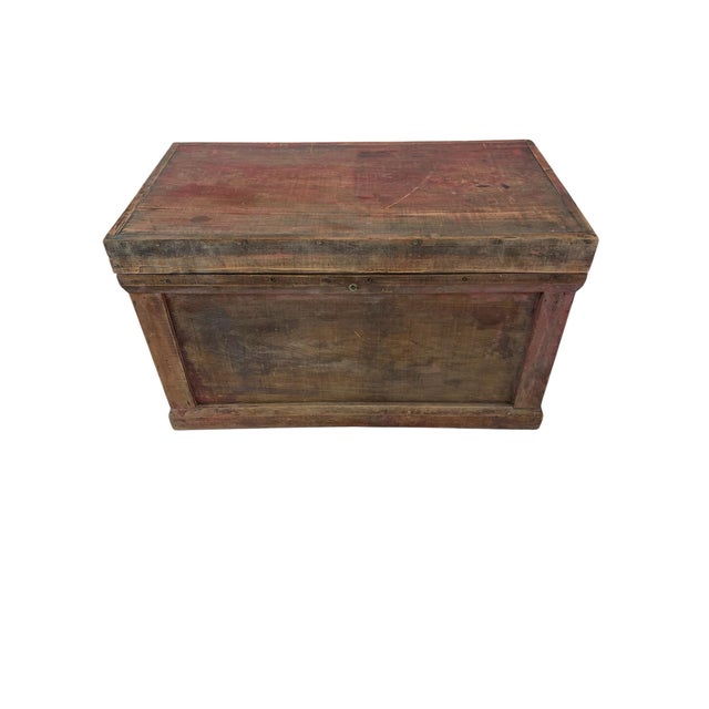 Late 19th Century Antique Chinese Red Painted Wooden Trunk For Sale - Image 5 of 12