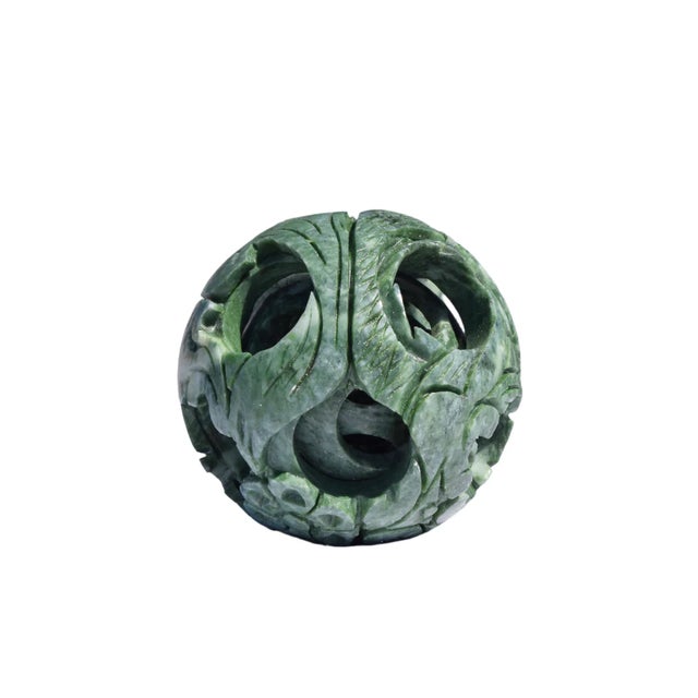 Chinese Carved Jade Dragon Puzzle Ball For Sale - Image 4 of 9
