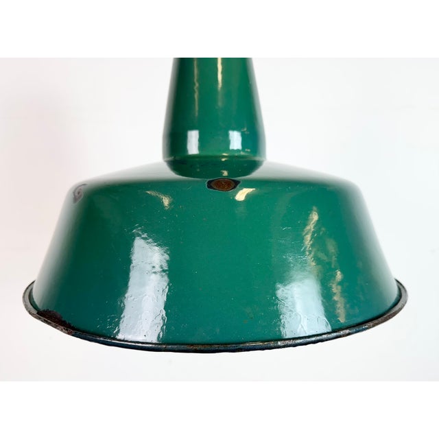 Large Industrial Green Enamel Factory Pendant Lamp, 1960s For Sale - Image 4 of 17