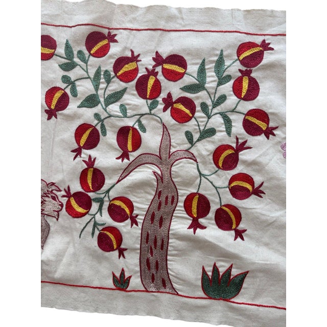 Traditional Lion Suzani Wall Hanging, Lilac Blossom For Sale - Image 3 of 5