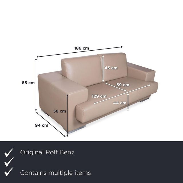 Modern Rolf Benz Set of Three-Seater and Two-Seater Leather Sofas in Cream Beige, Set of 2 For Sale - Image 3 of 11
